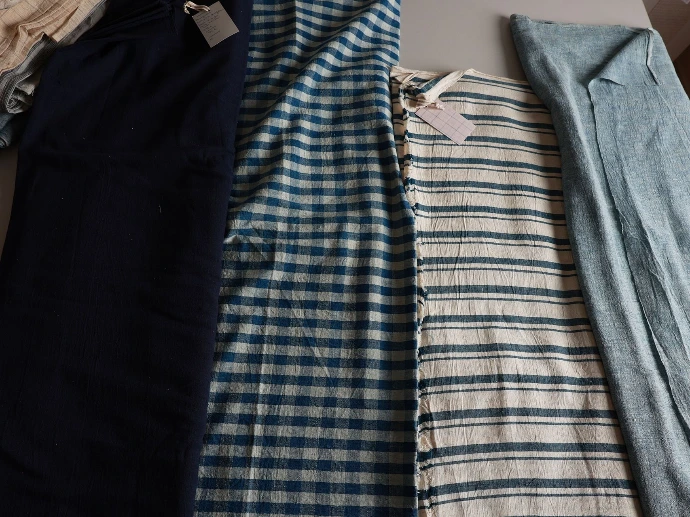 collection of khala cotton indigo natural dyed fabrics sourced by ATELIER A.PUUR.A 